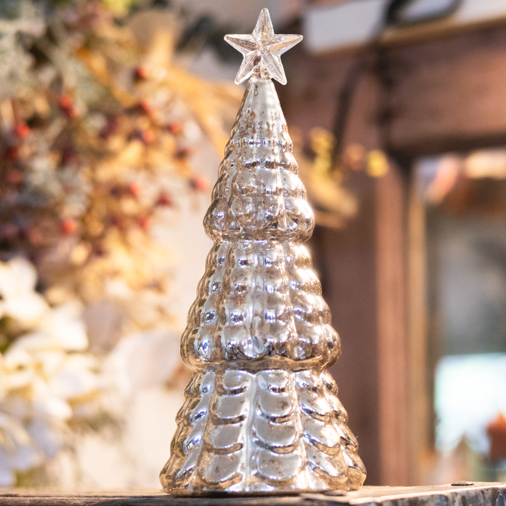 Mercury Glass Star Tip LED Christmas Tree Medium