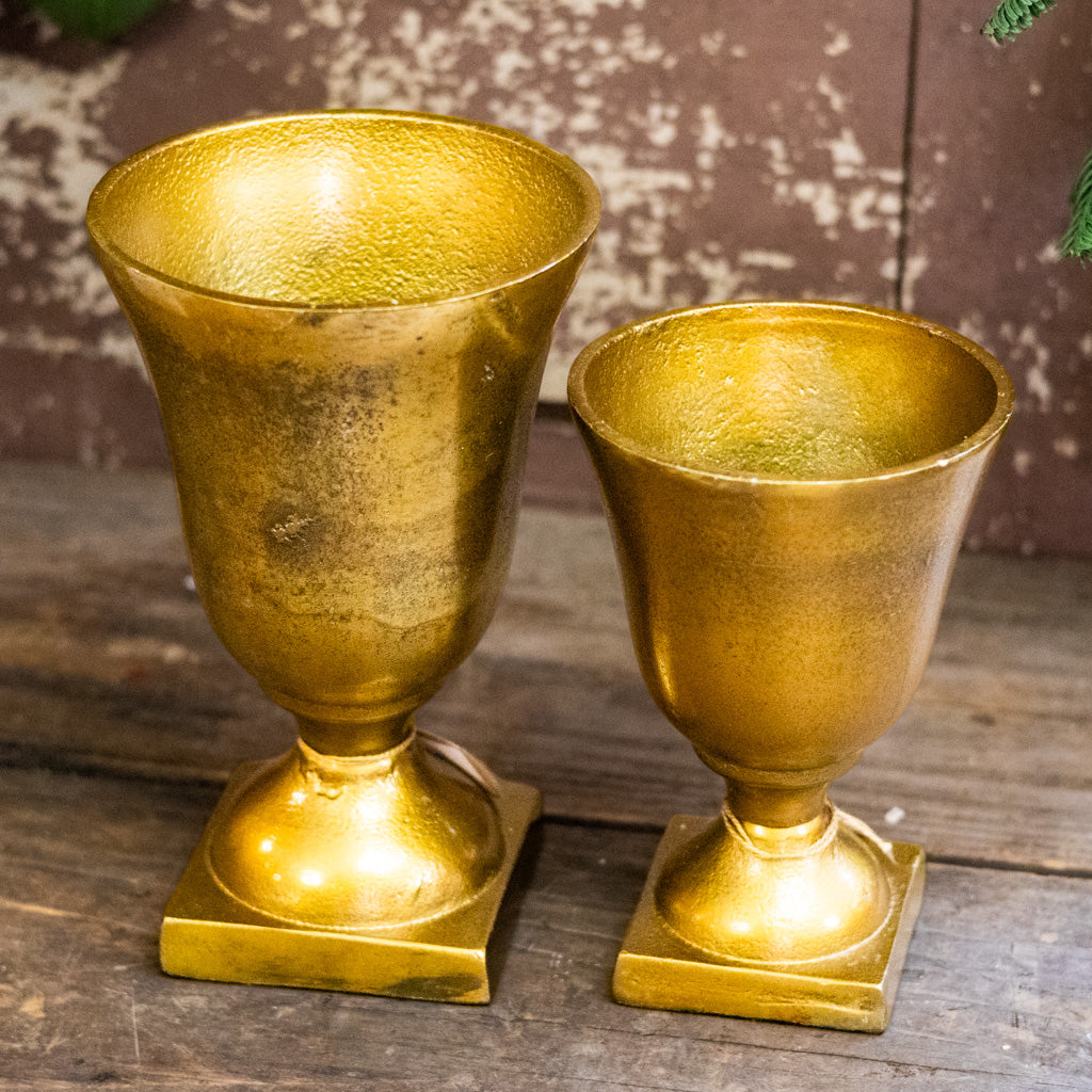 Short Antiqued Gold Metal Urn