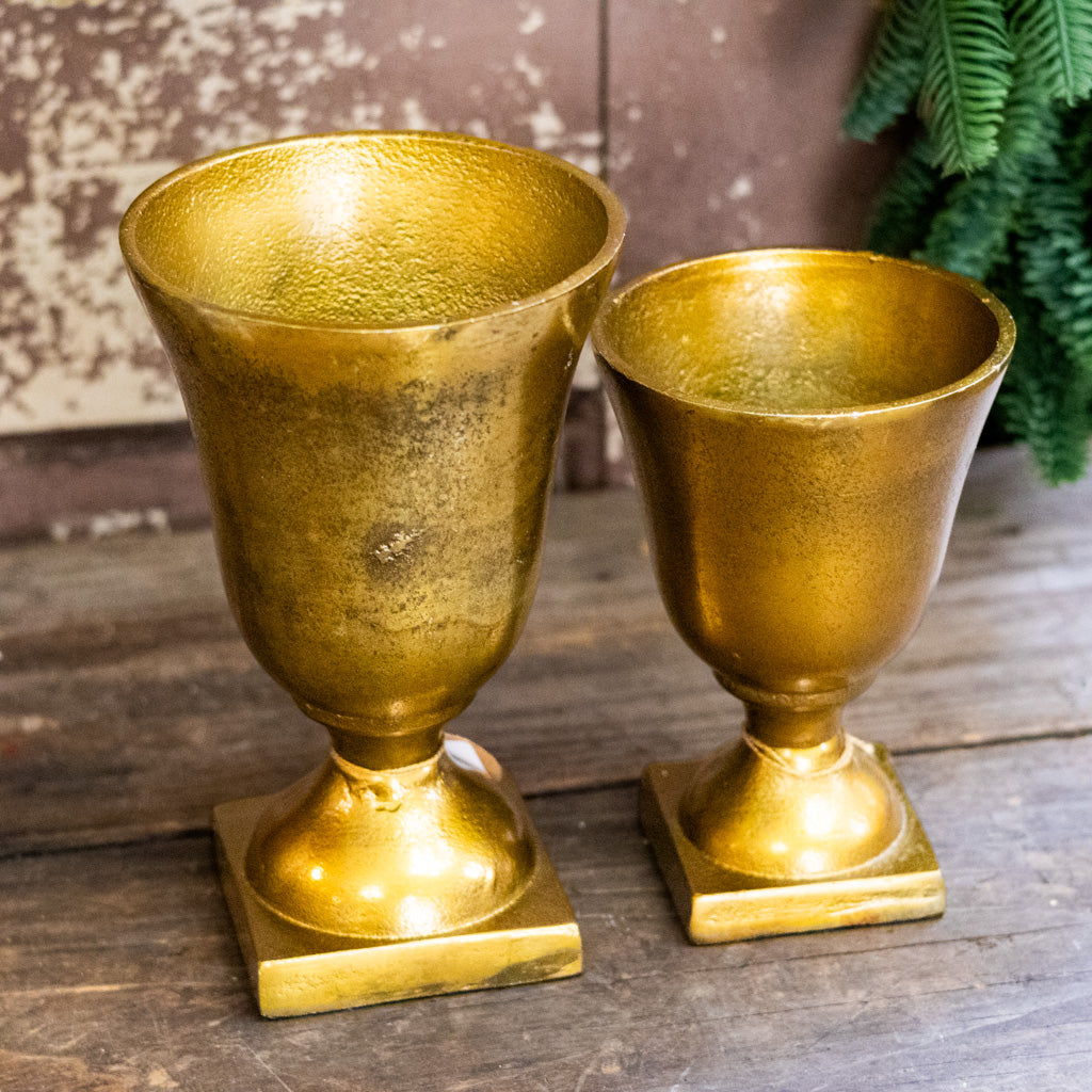 Large Antiqued Gold Metal Urn