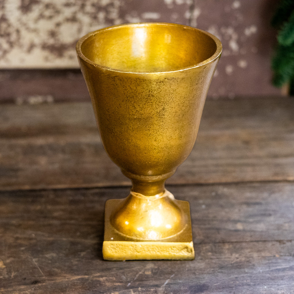 Short Antiqued Gold Metal Urn