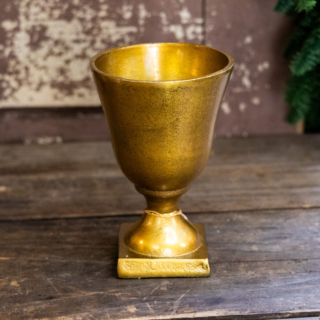 Short Antiqued Gold Metal Urn