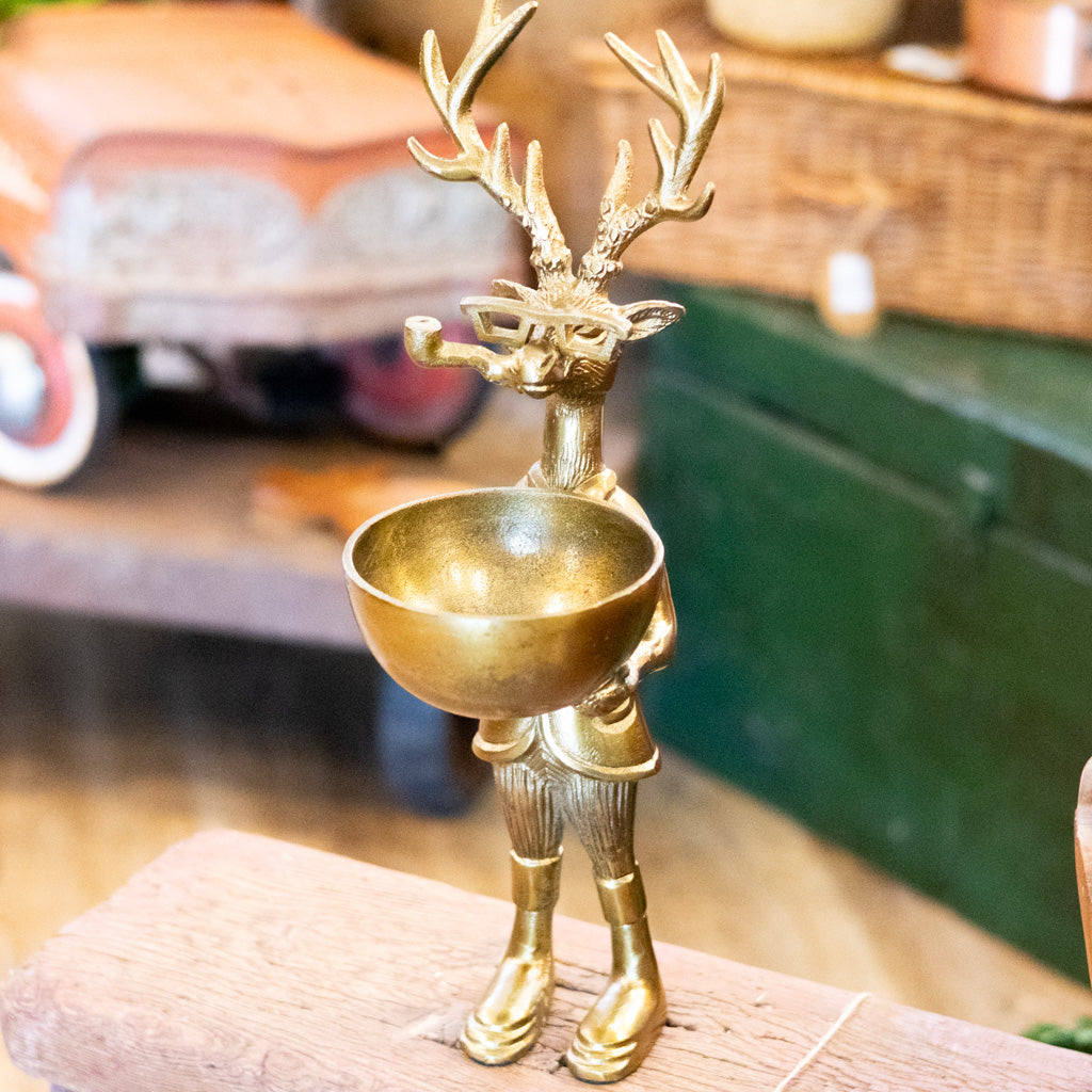 Brass Standing Deer with Bowl