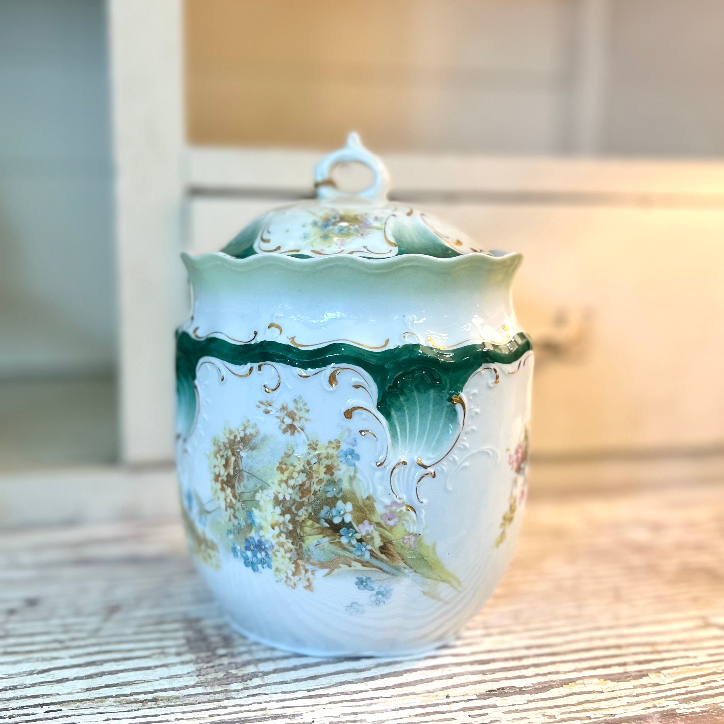 Vintage Porcelain Biscuit Jar with Lid