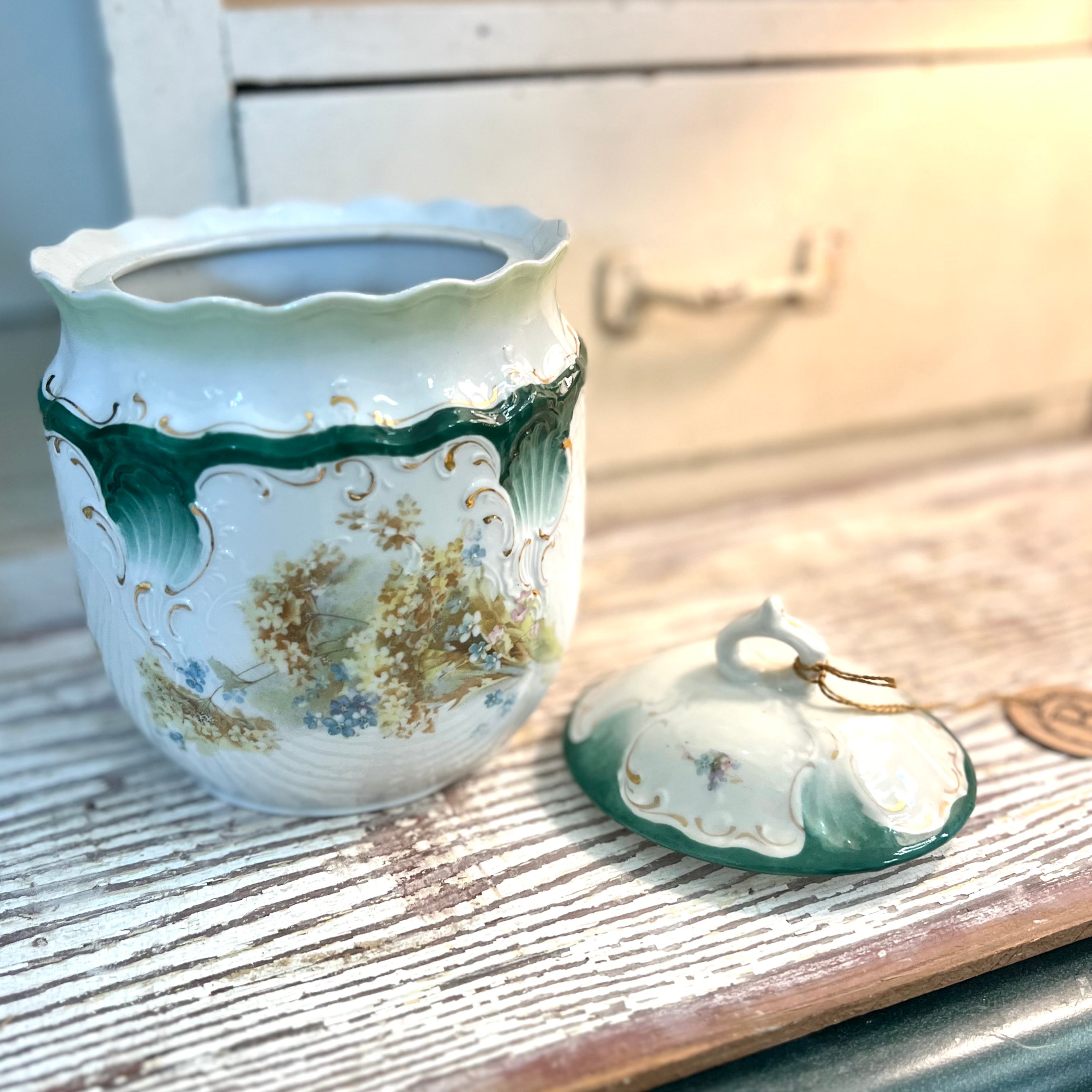 Vintage Porcelain Biscuit Jar with Lid