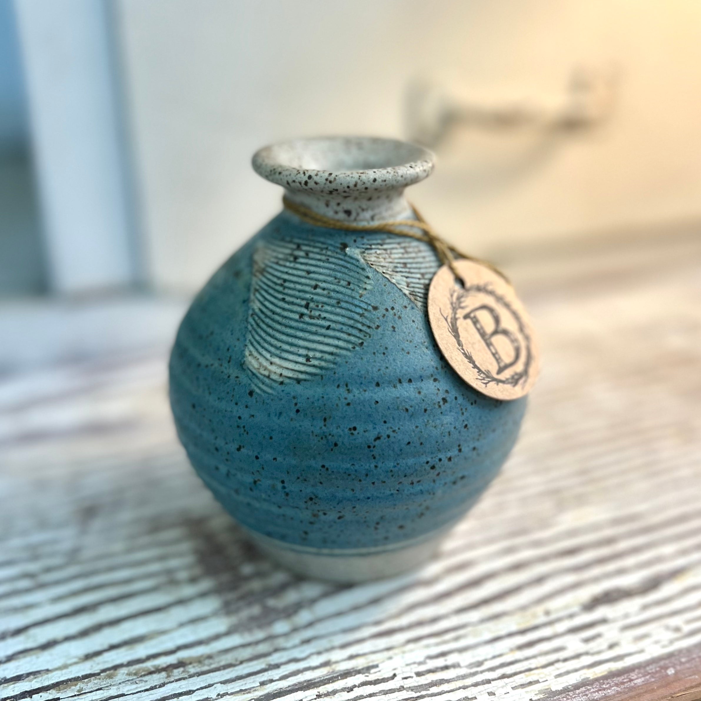 Blue and Cream Studio Pottery Vase