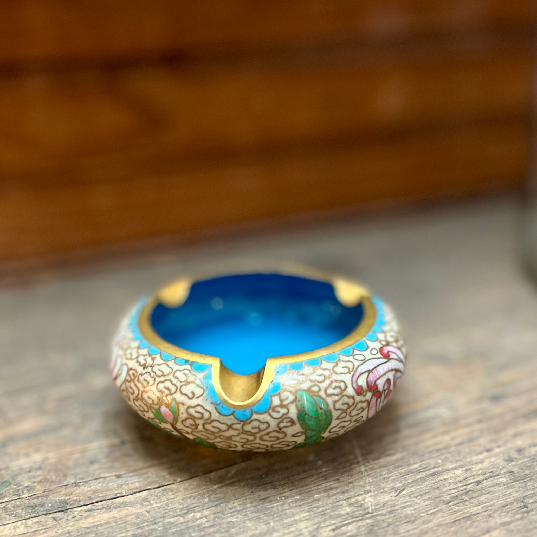 Vintage Chinese Cloisonne on Brass Ashtray