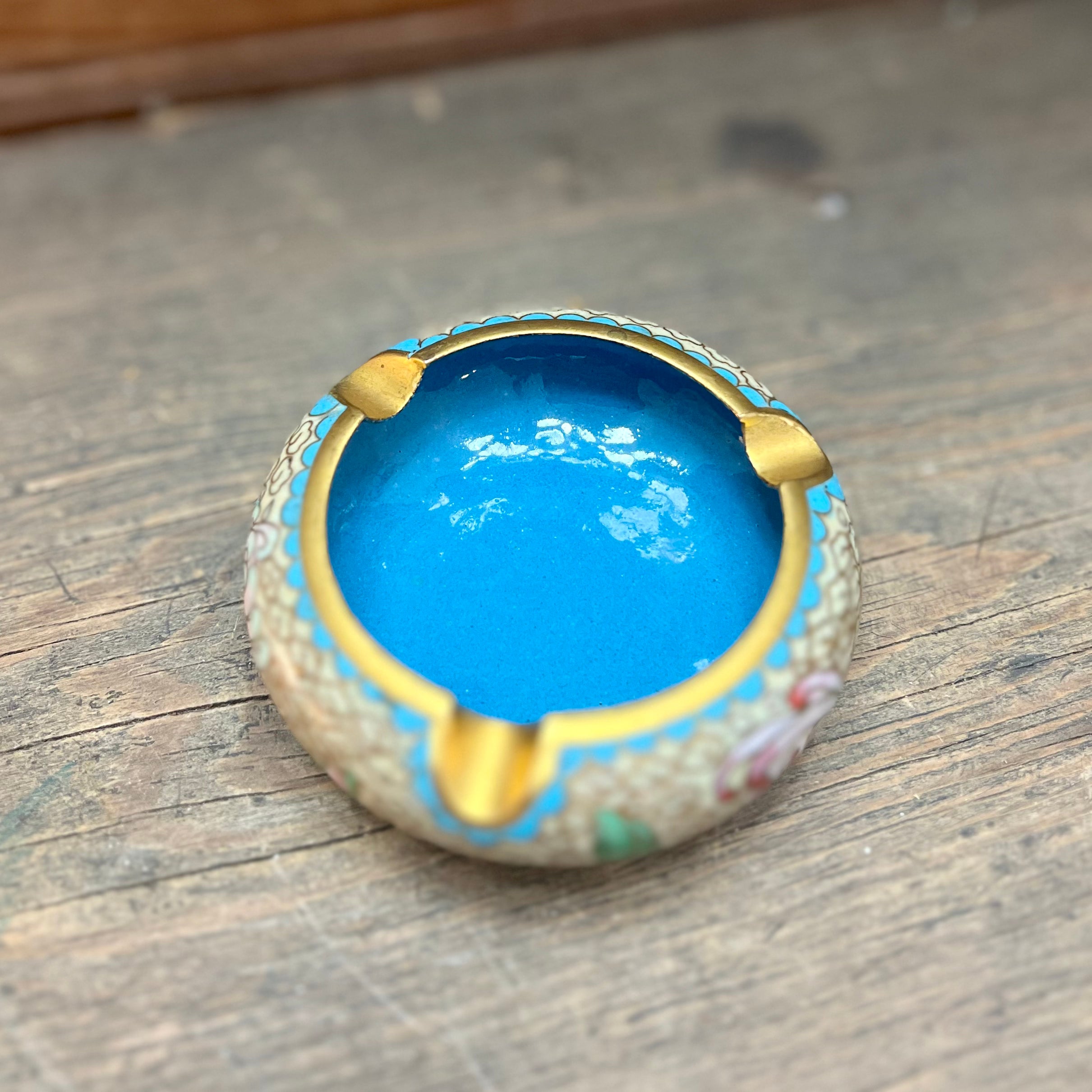 Vintage Chinese Cloisonne on Brass Ashtray