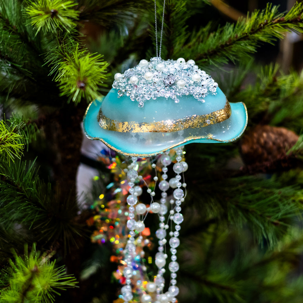 Turquoise Glass Jelly Fish Ornament