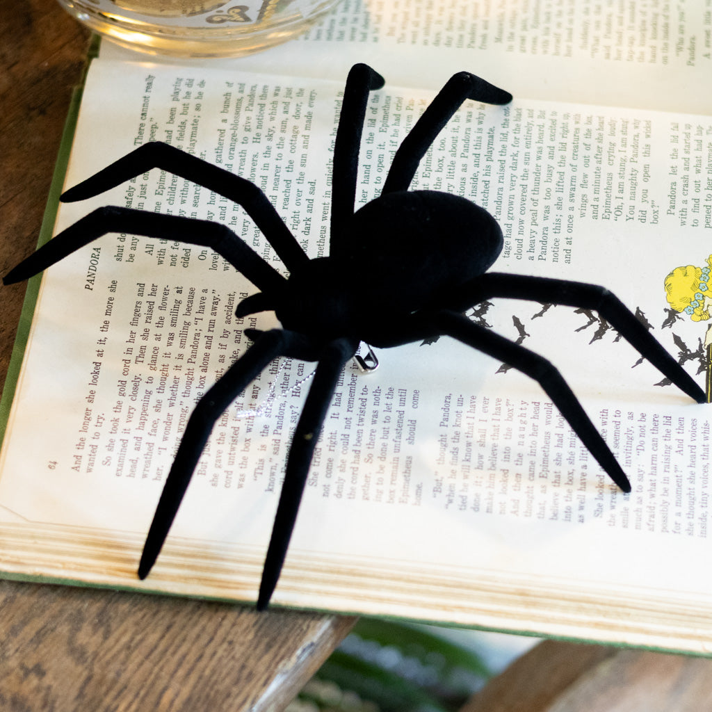 Flocked Black Plastic Spider