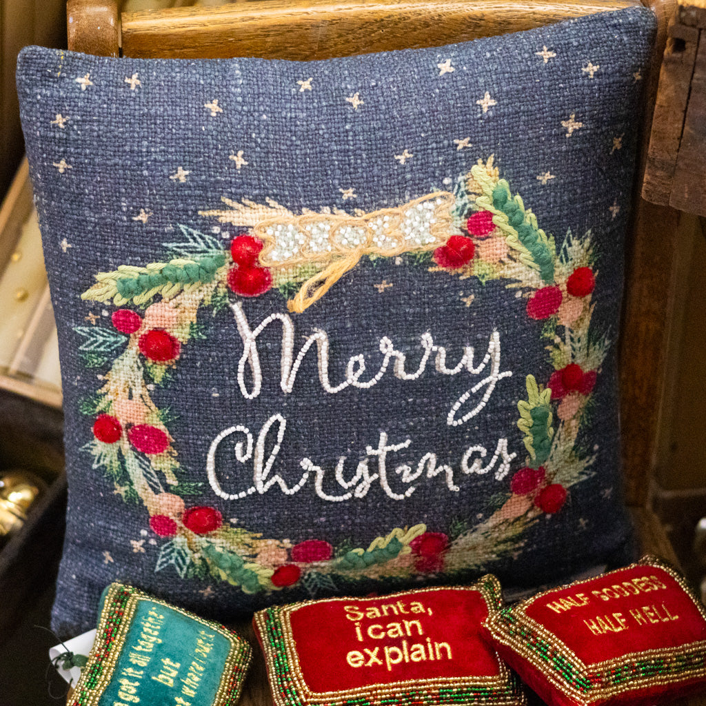 Square Cotton Printed Pillow on Wreath