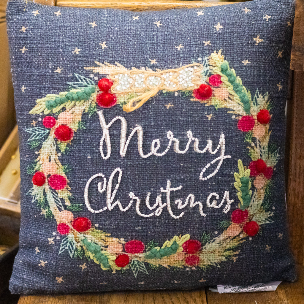 Square Cotton Printed Pillow on Wreath