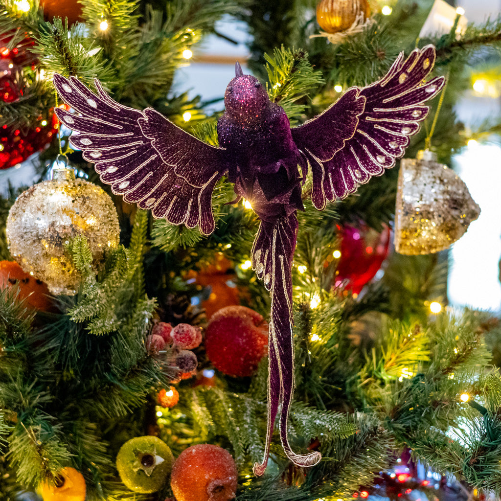 Wine Velvet with Gold Sequins Bird Clip Ornament