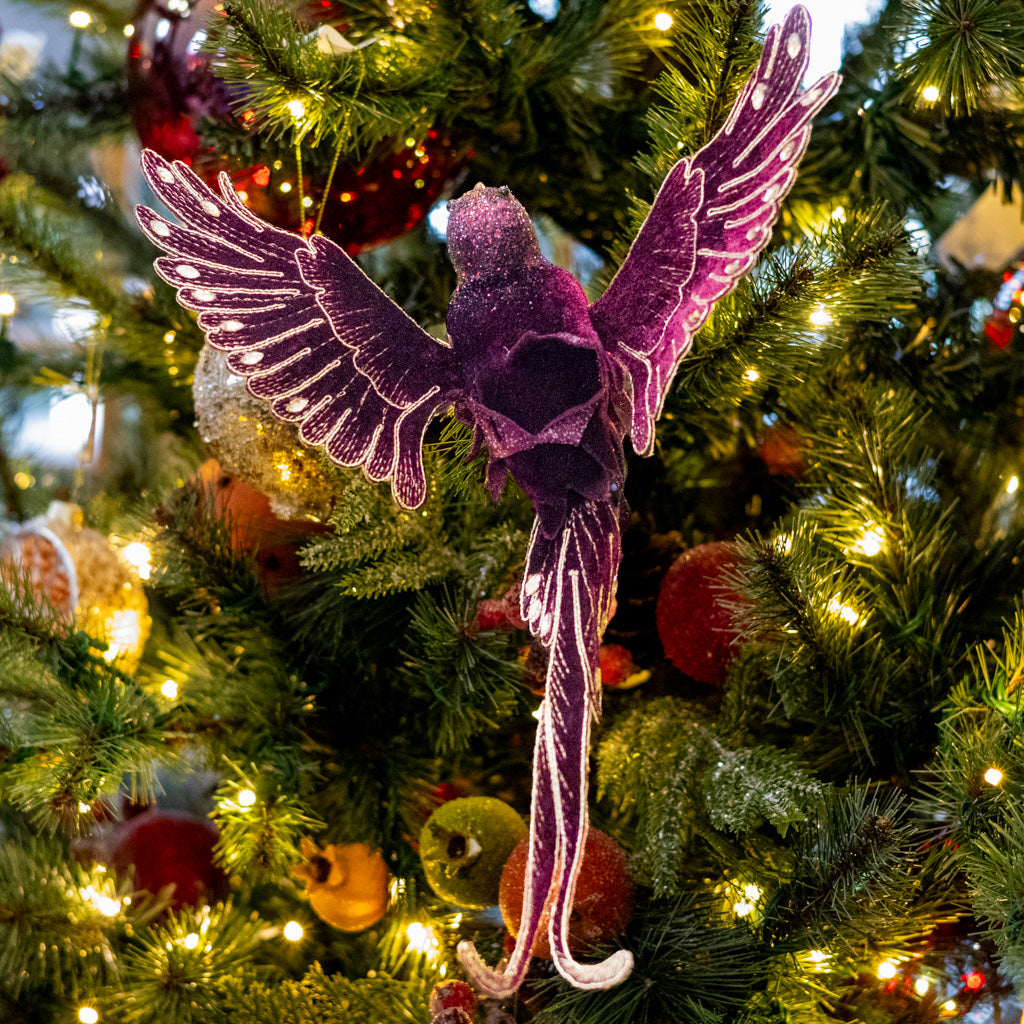 Wine Velvet with Gold Sequins Bird Clip Ornament