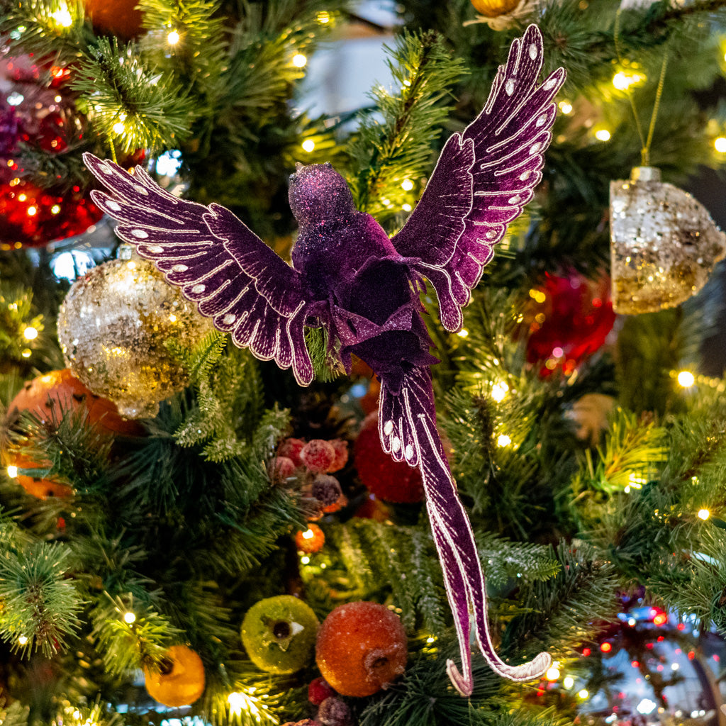 Wine Velvet with Gold Sequins Bird Clip Ornament