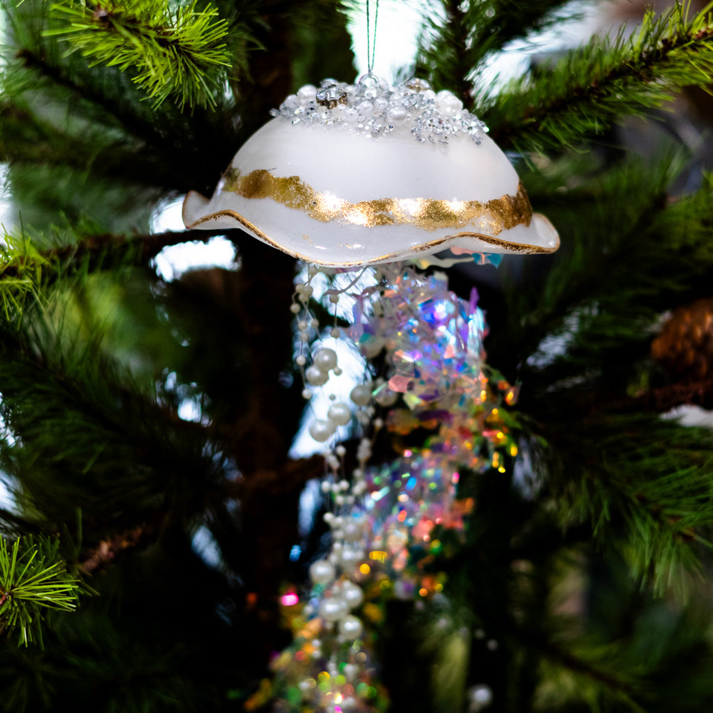 White Glass Jelly Fish Ornament