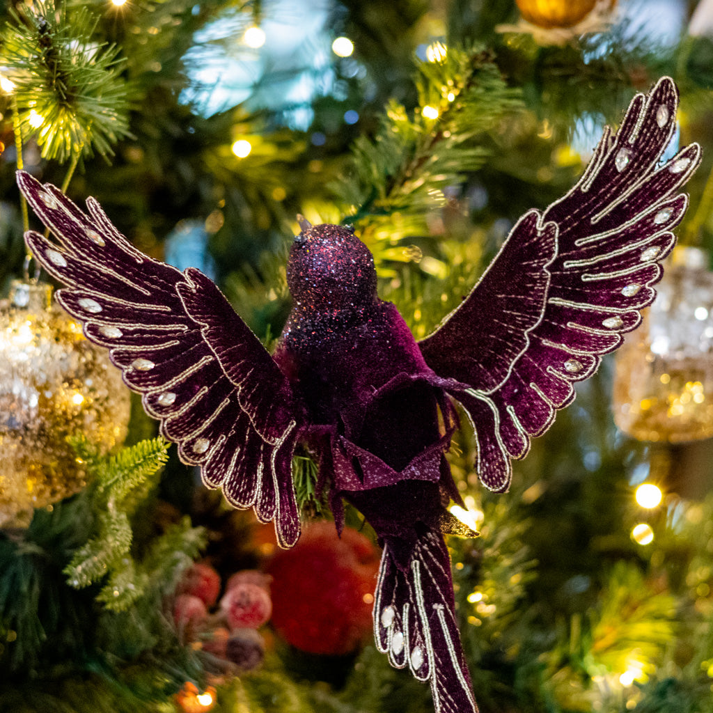 Wine Velvet with Gold Sequins Bird Clip Ornament