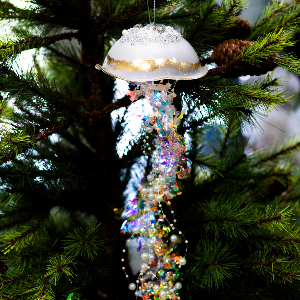 White Glass Jelly Fish Ornament
