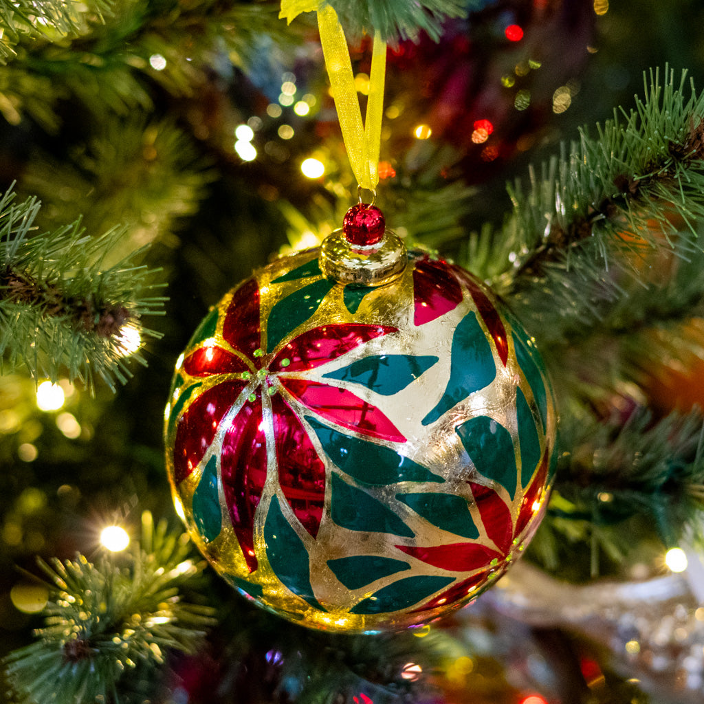 Red and Gold Poinsettia Ball Ornament
