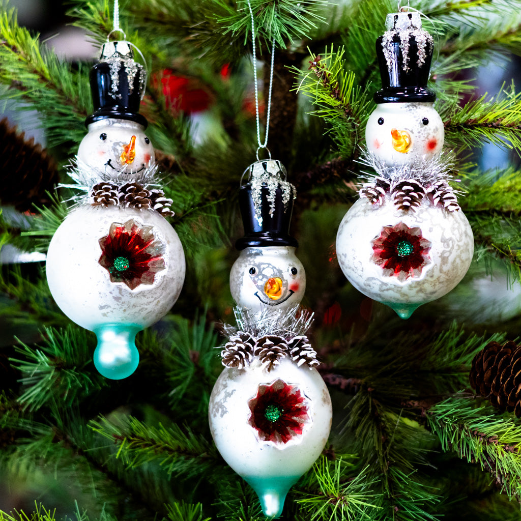 Tall Mercury Glass Snowman with Top Hat Ornament