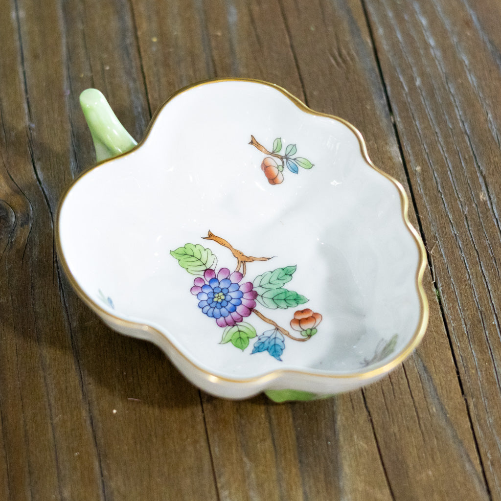 Herend Butterfly Leaf and Flowers Hand Painted Dish