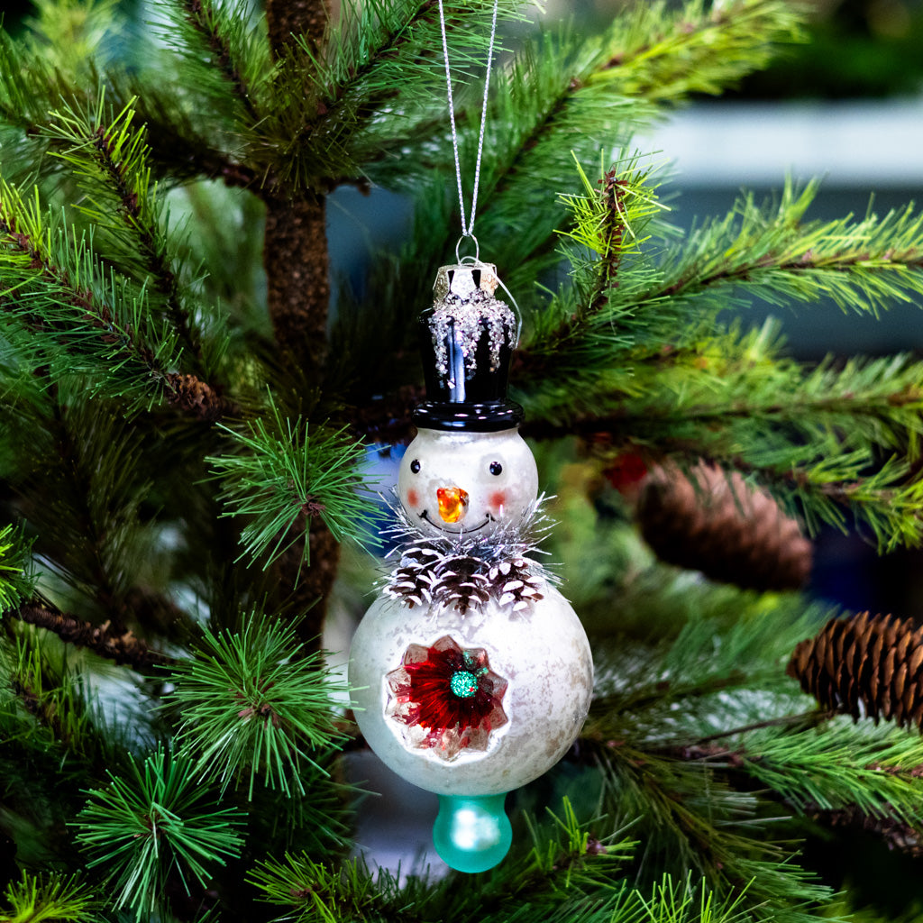 Medium Mercury Glass Snowman with Top Hat Ornament