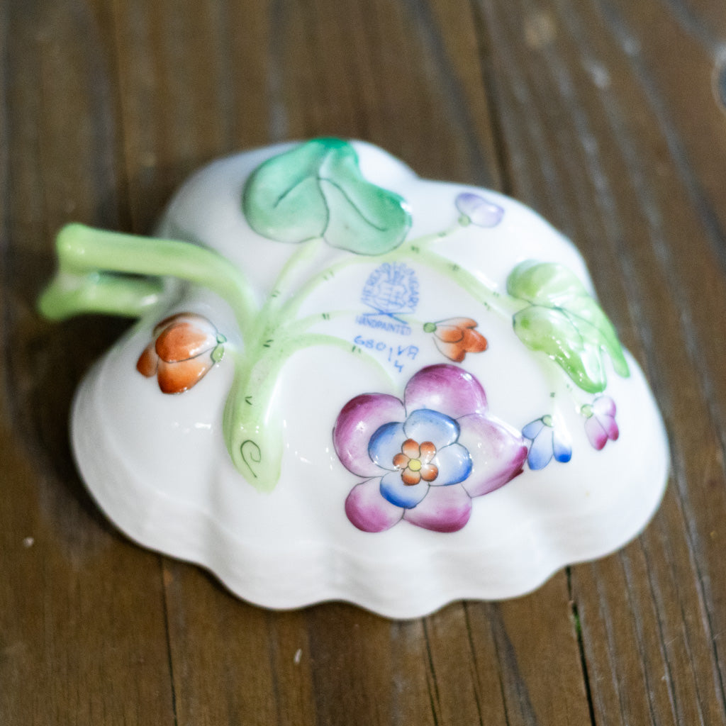 Herend Butterfly Leaf and Flowers Hand Painted Dish