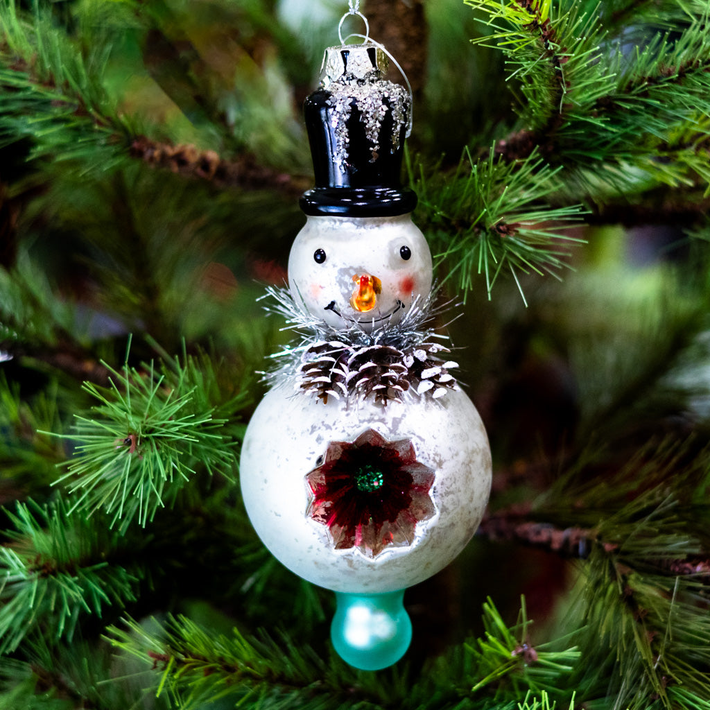 Medium Mercury Glass Snowman with Top Hat Ornament