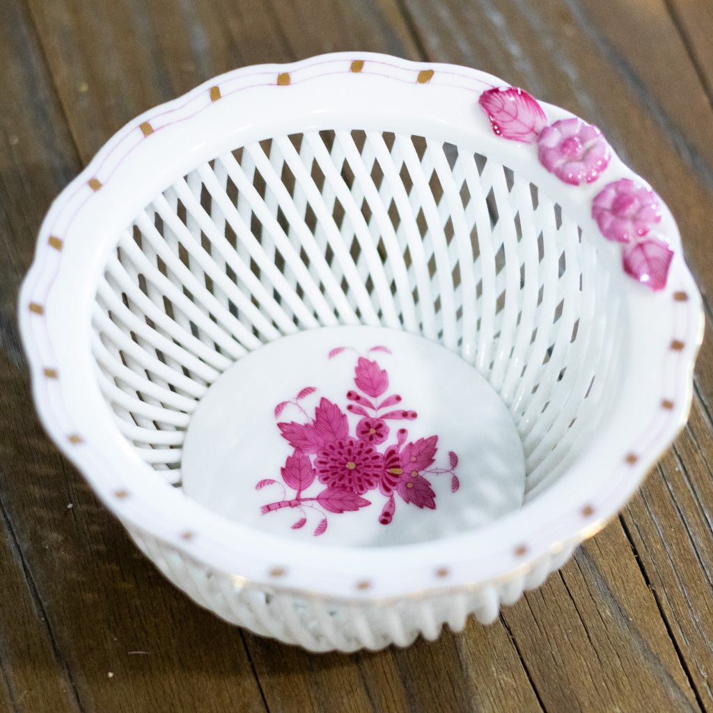 Herend Vintage Raspberry Round Lattice Work Trinket Dish