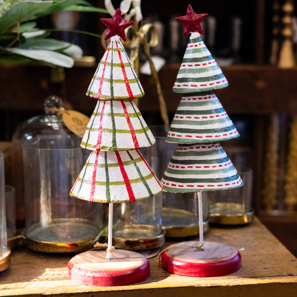 Pattern Checkered Paper Mache Christmas Tree