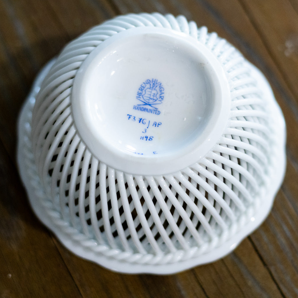 Herend Vintage Raspberry Round Lattice Work Trinket Dish