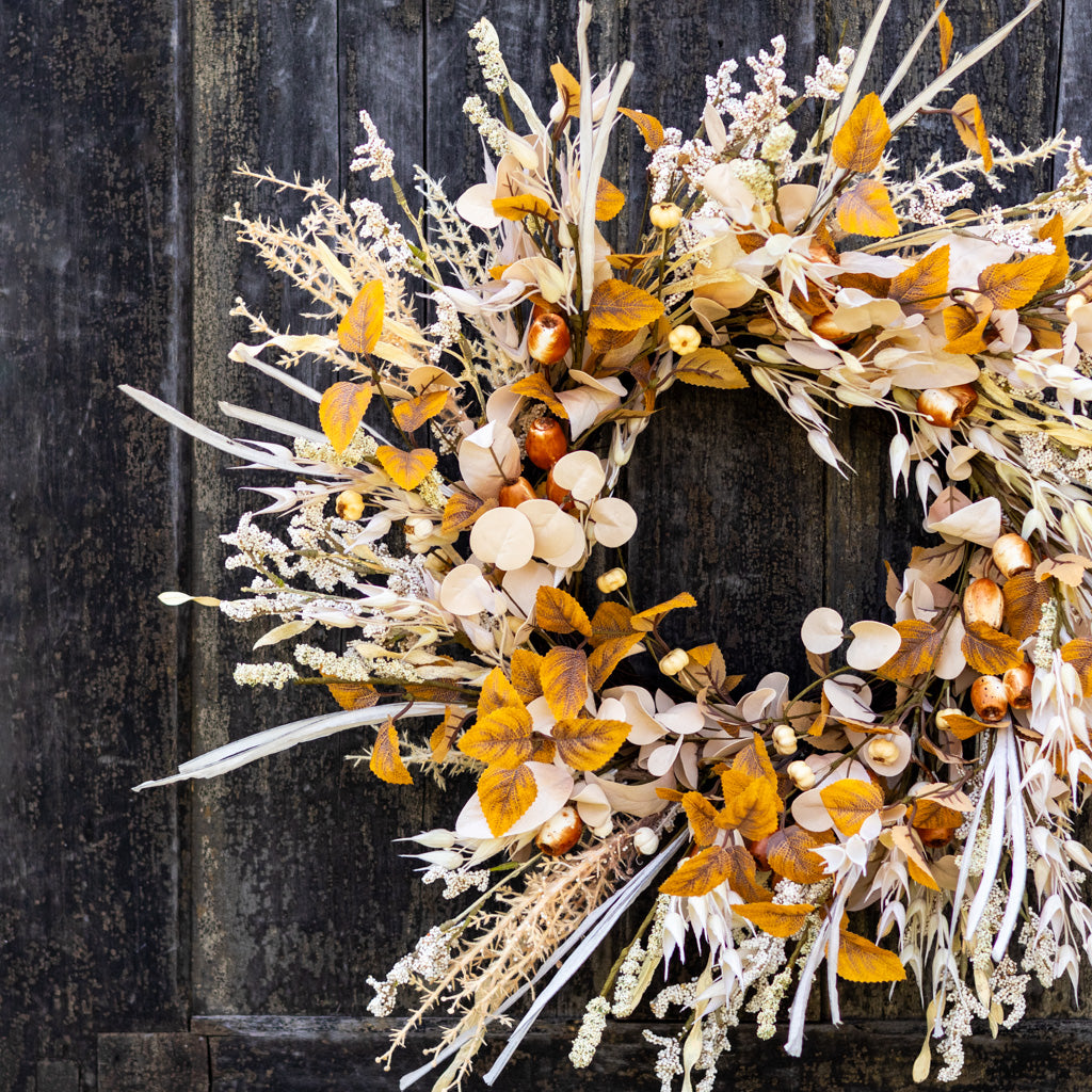 Cream Pods and Wheat Wreath 24"