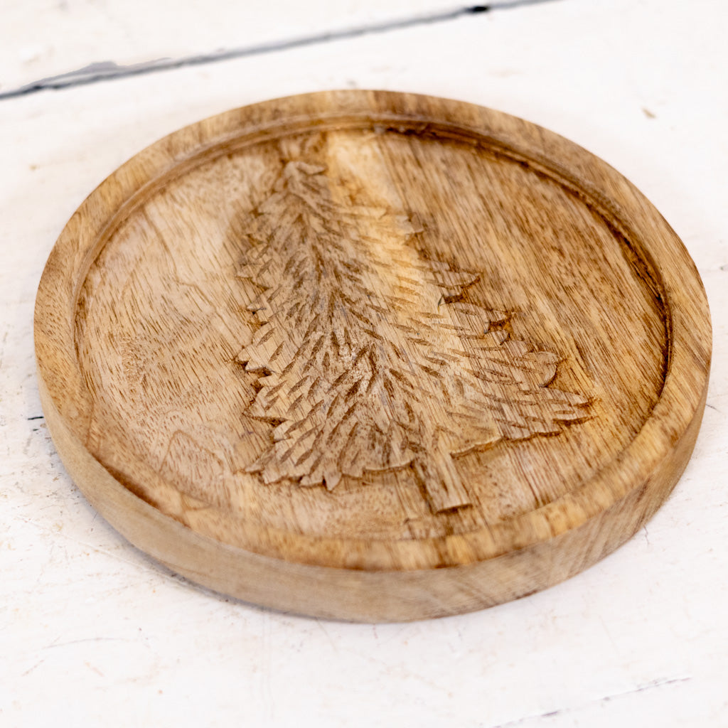 Wood Round Trivet with Tree Design