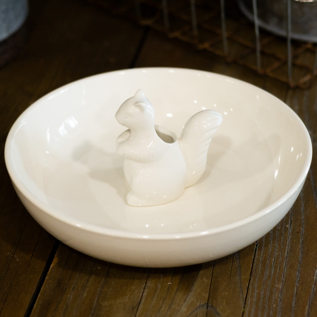 White Stoneware with Toothpick Squirrel Holder Inside