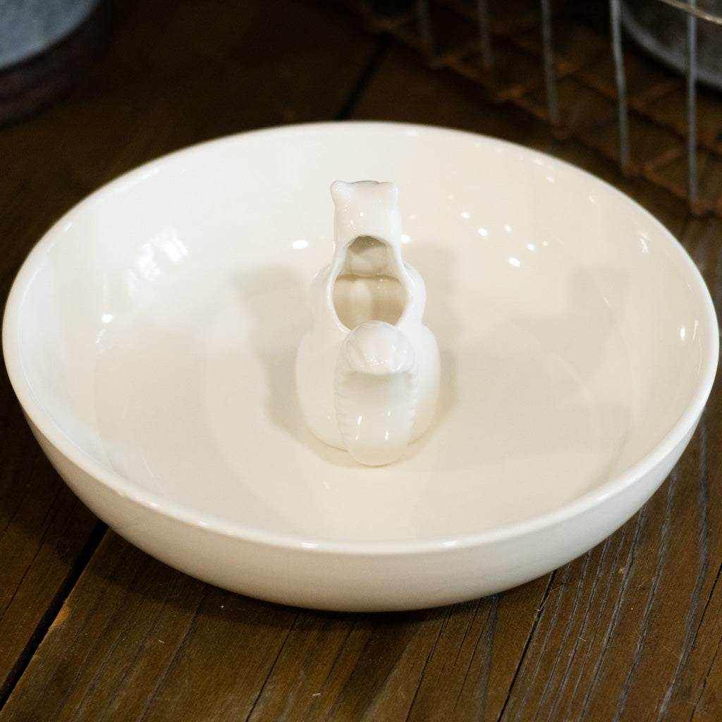 White Stoneware with Toothpick Squirrel Holder Inside