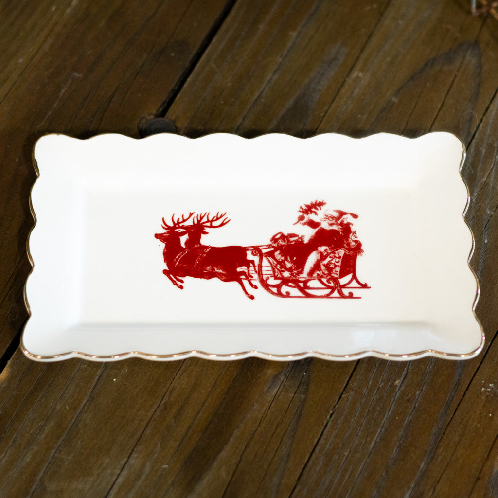 Vintage Santa in Sleigh Rectangular Porcelain Tray