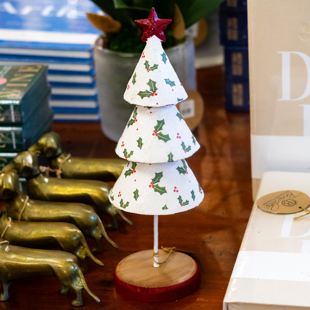 Pattern Holly Paper Mache Christmas Tree