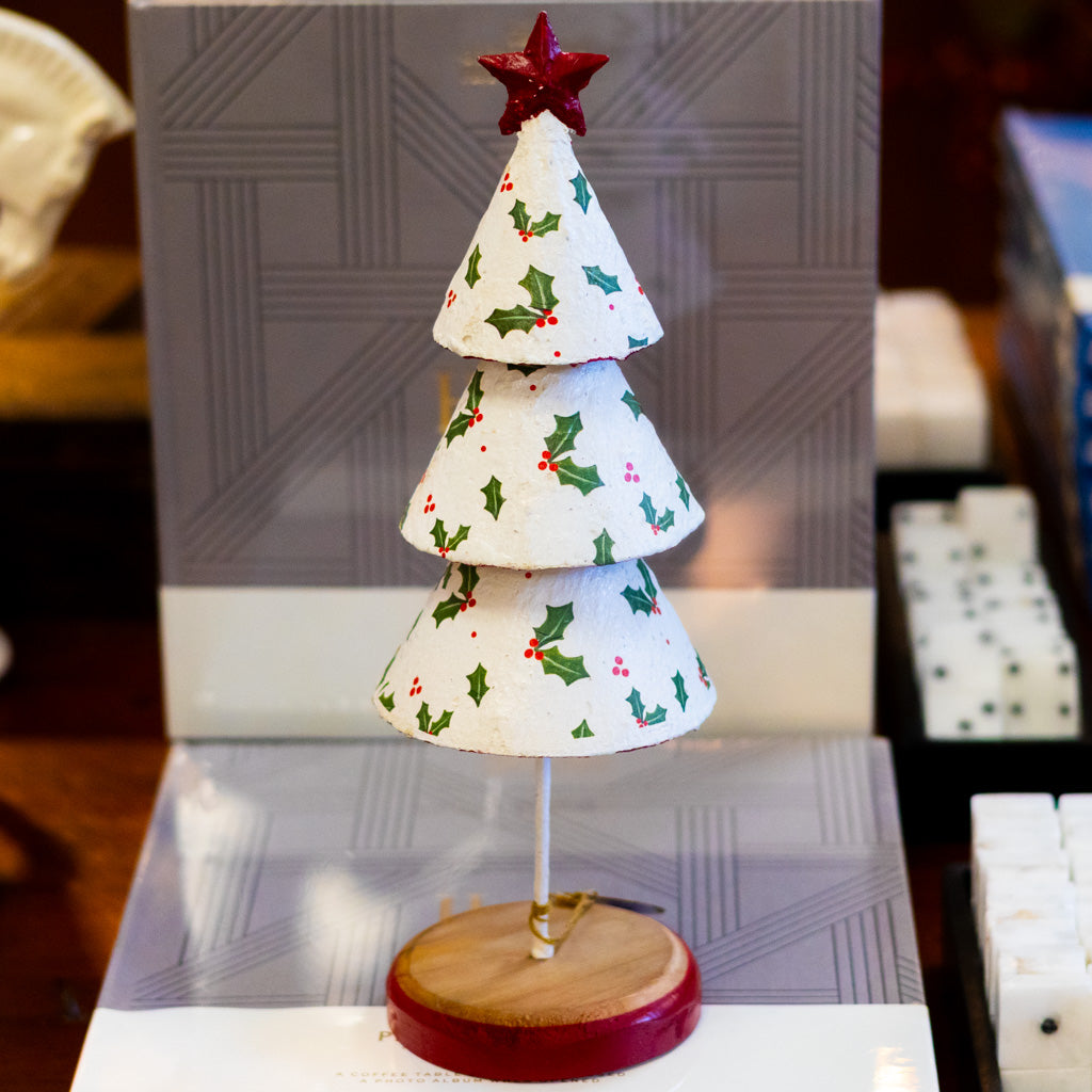 Pattern Holly Paper Mache Christmas Tree