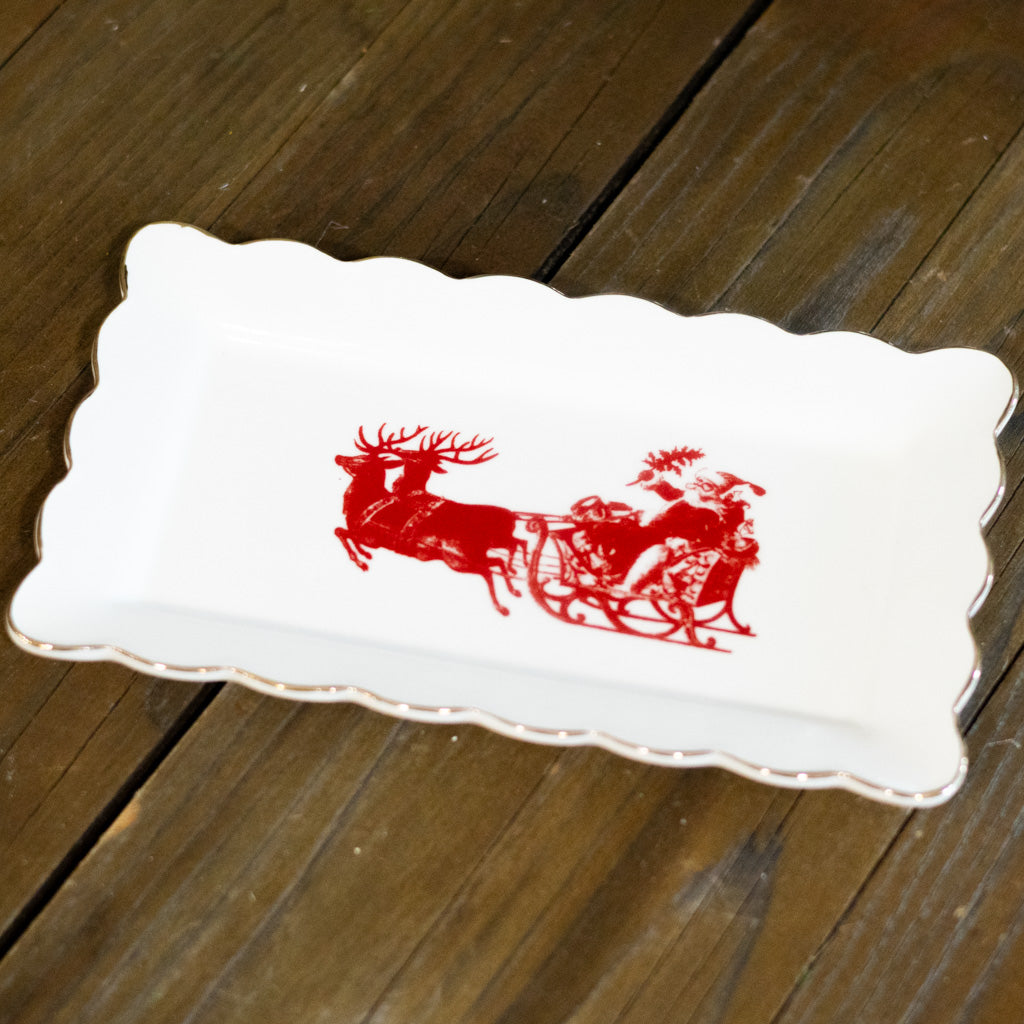 Vintage Santa in Sleigh Rectangular Porcelain Tray
