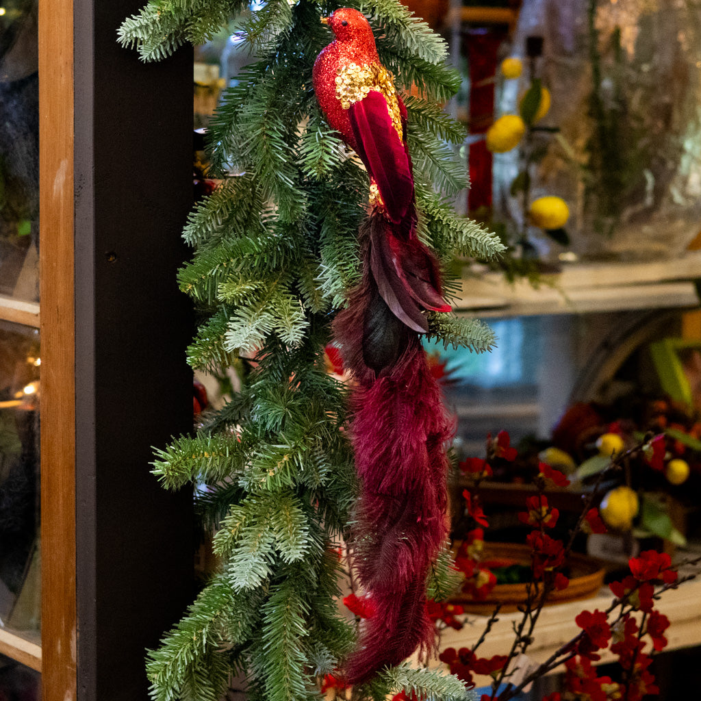 Red Glitter Bird with Gold Sequins and Red Tail