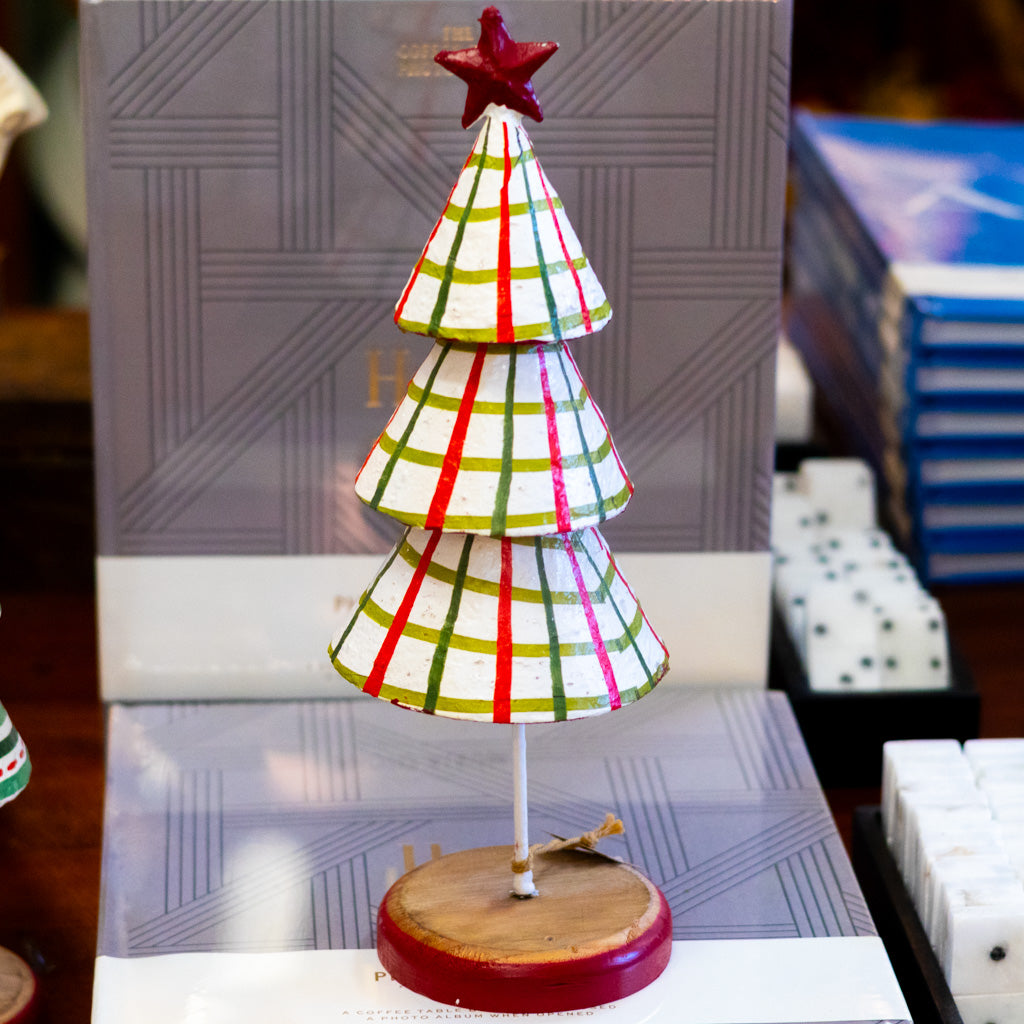 Pattern Checkered Paper Mache Christmas Tree