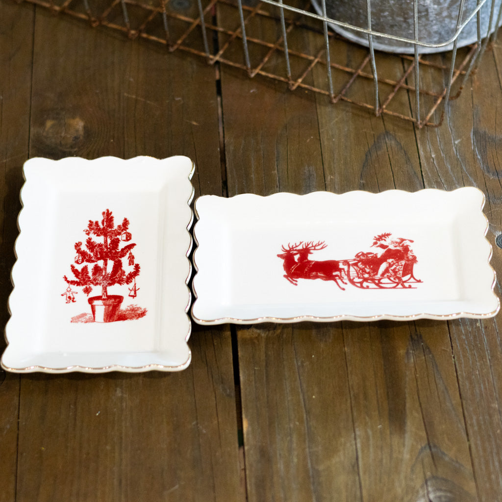 Vintage Potted Tree Rectangular Porcelain Tray