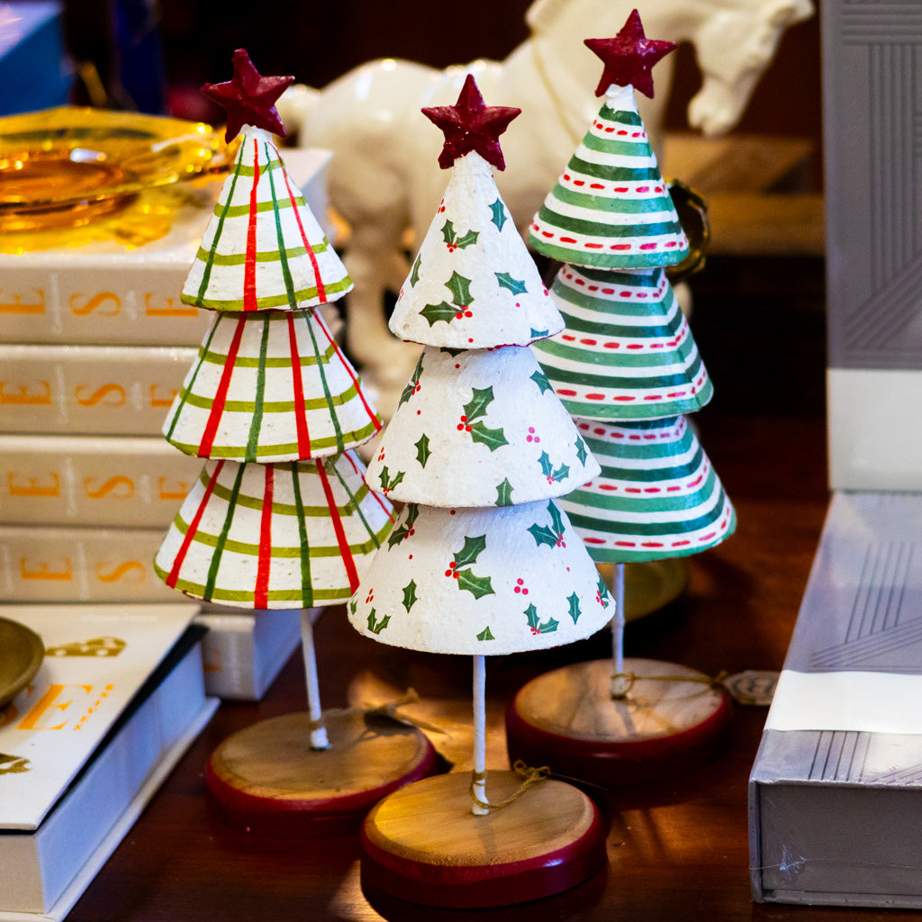 Pattern Holly Paper Mache Christmas Tree