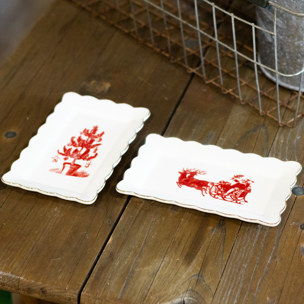 Vintage Santa in Sleigh Rectangular Porcelain Tray