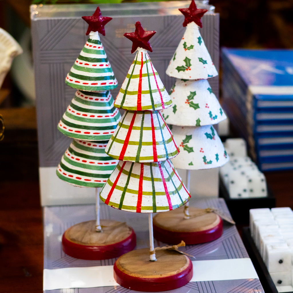 Pattern Checkered Paper Mache Christmas Tree