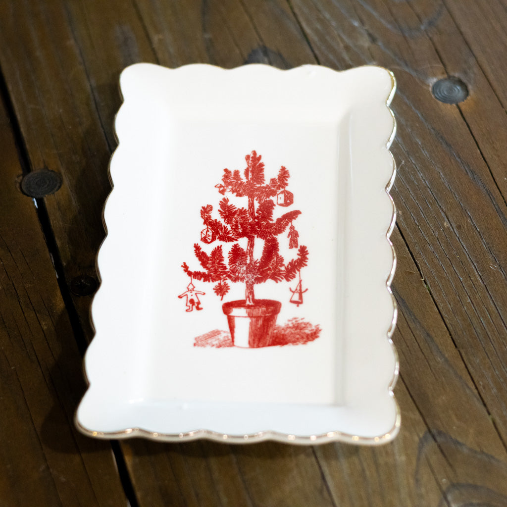 Vintage Potted Tree Rectangular Porcelain Tray