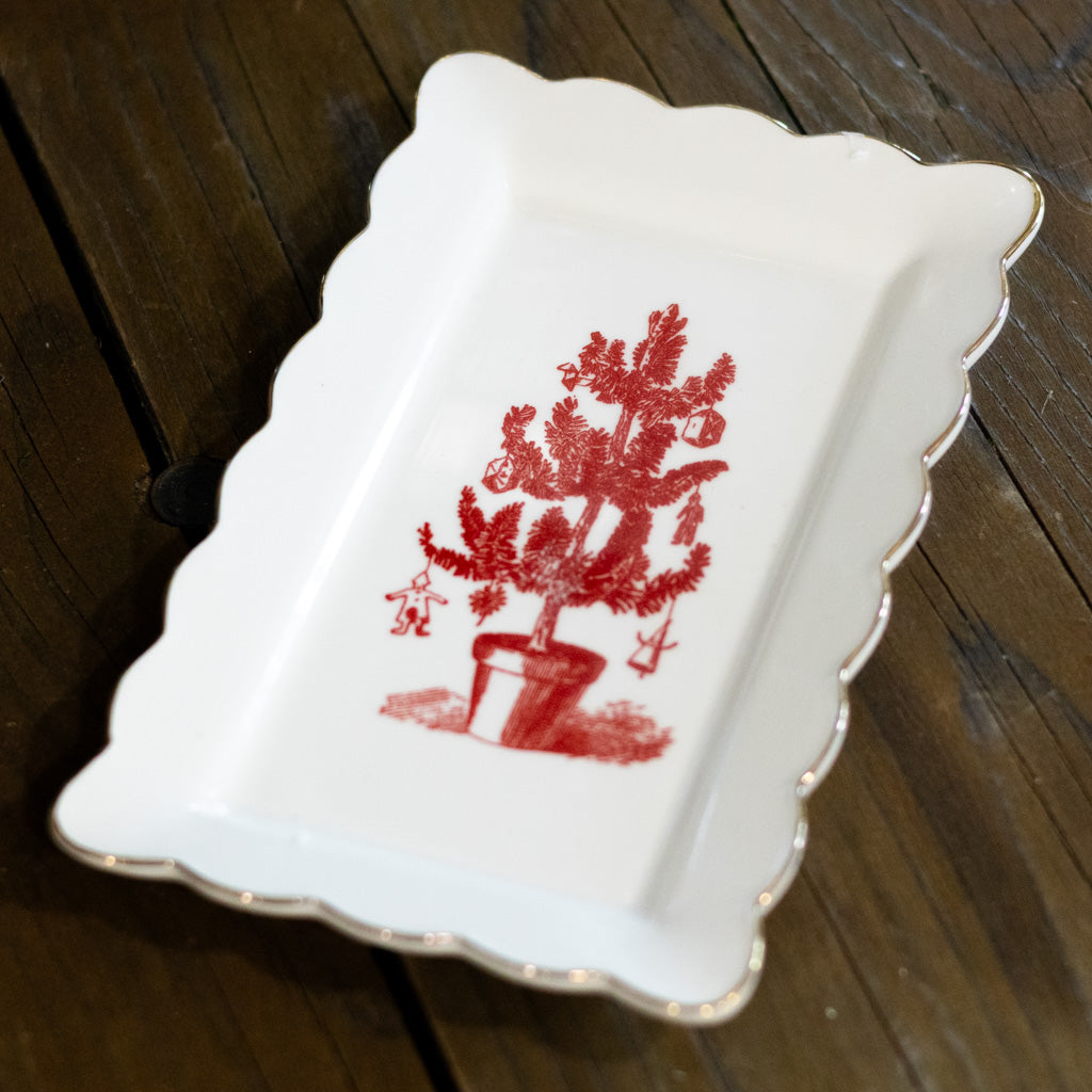 Vintage Potted Tree Rectangular Porcelain Tray