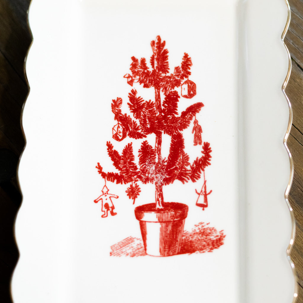 Vintage Potted Tree Rectangular Porcelain Tray