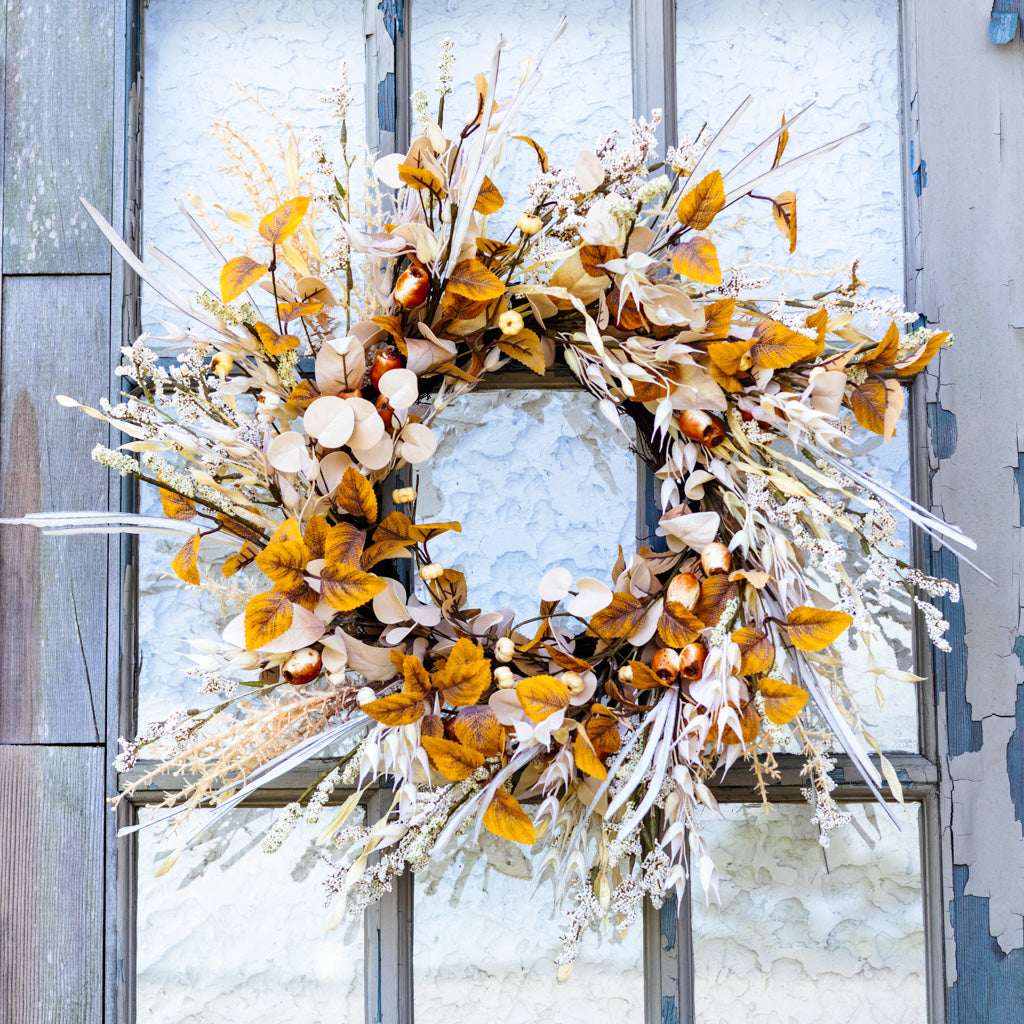 Cream Pods and Wheat Wreath 24"