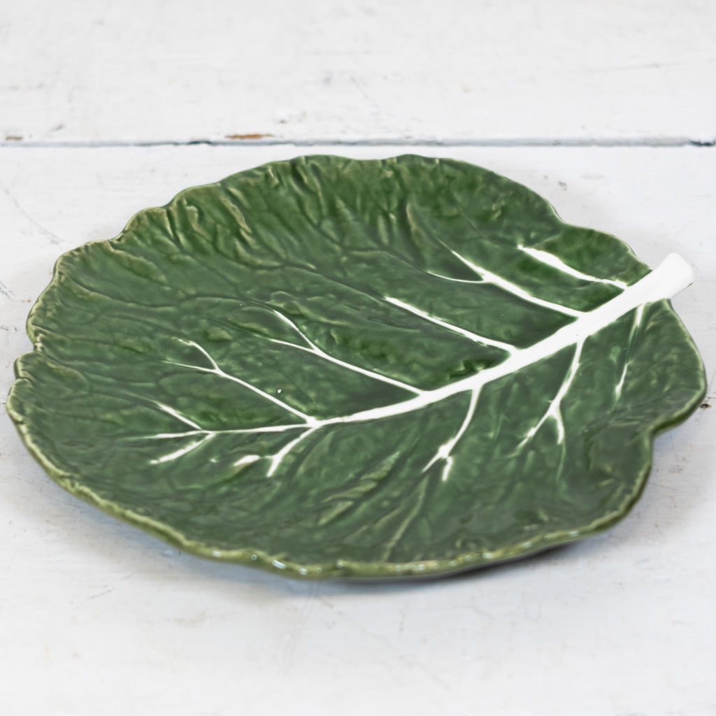 Hand-Painted Stoneware Green Cabbage Shaped Plate