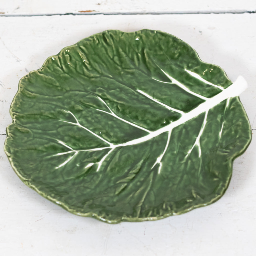 Hand-Painted Stoneware Green Cabbage Shaped Plate